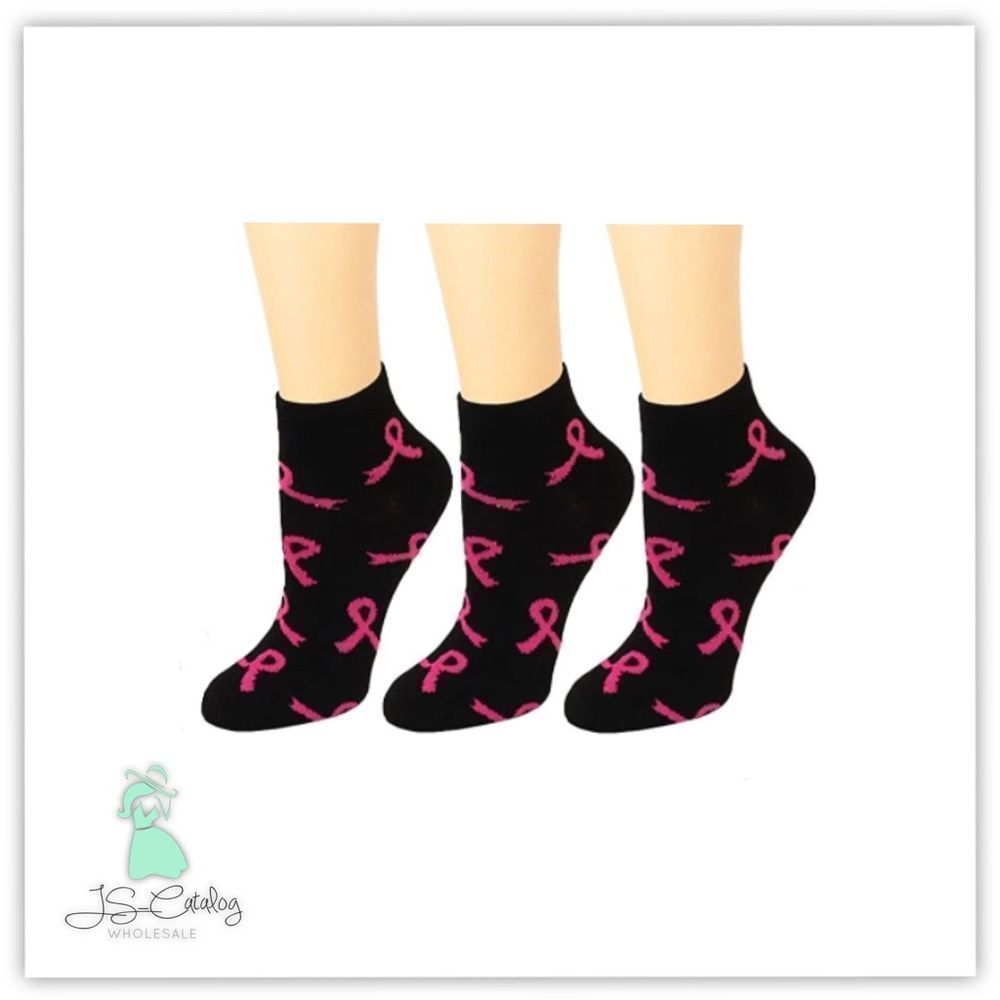 Breast Cancer Awareness Ribbon Print Ankle Socks